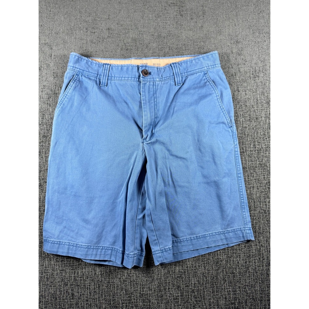 IZOD Saltwater Chino Shorts Mens 32 Blue Flat Front Cotton Twill‎ Casual